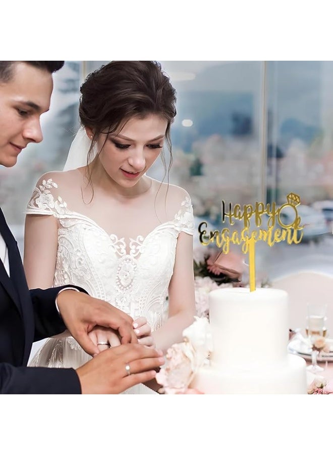 Gold Happy Engagement Cake Topper,Wedding Cake Decor for Bridal Shower Wedding Engagement Bachelorette Party Decorations - Image 3
