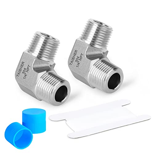 TAISHER 2PCS 304 Stainless Steel 90 Degree Barstock Street Elbow, 1/4" NPT Male Pipe to 1/4" NPT Male 304 Stainless Pipe Fitting - Image 1