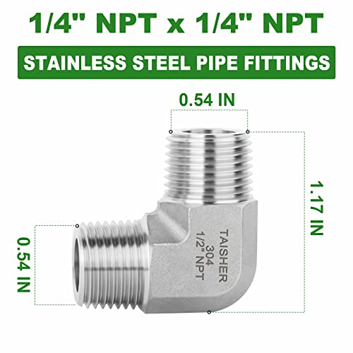 TAISHER 2PCS 304 Stainless Steel 90 Degree Barstock Street Elbow, 1/4" NPT Male Pipe to 1/4" NPT Male 304 Stainless Pipe Fitting - Image 3