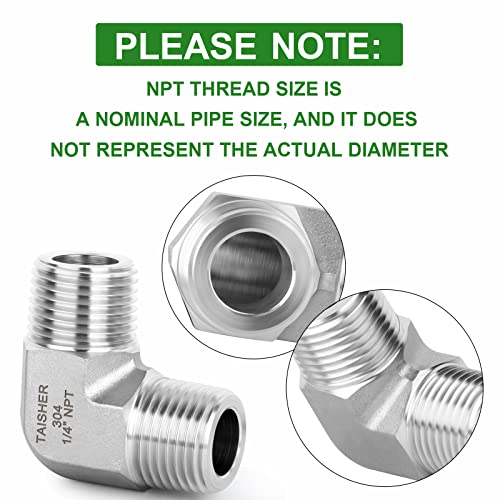 TAISHER 2PCS 304 Stainless Steel 90 Degree Barstock Street Elbow, 1/4" NPT Male Pipe to 1/4" NPT Male 304 Stainless Pipe Fitting - Image 5