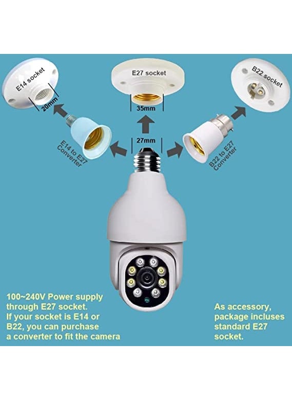JKPlus JKPlus 1080p Full HD Bulb Shape 2MP Full HD PanTilt Wireless WiFi IP CCTV Security Camera Security Camera with TF Storage Cloud Storage One Year Warranty  - Image 4