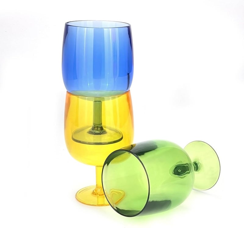 Yalin Set of 6 Unbreakable 12 oz Acrylic Plastic Wine and Water Tumbler Stackable Goblets. (Multicolor, 12 oz) - Image 3