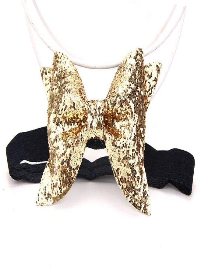 FOK 1 Pc Sparkling Bows Glitter Sequins Headband Hairband For Kids and Girls - Golden Color - Image 3