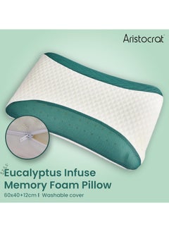 MAXQON Eucalyptus Infused Memory Foam Pillow With Removable Cover - Hypoallergenic & Breathable- 60x40x12cm  - Image 2