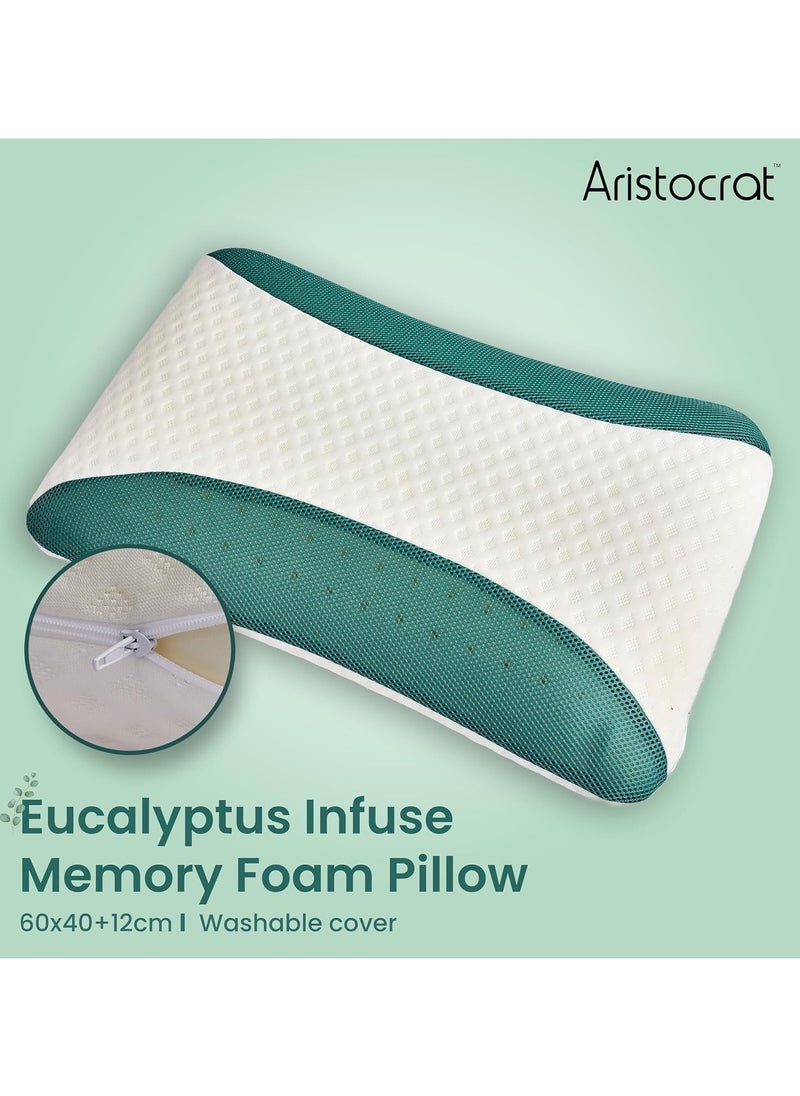 MAXQON - Eucalyptus Infused Memory Foam Pillow With Removable Cover - Hypoallergenic & Breathable- 60x40x12cm - Image 1