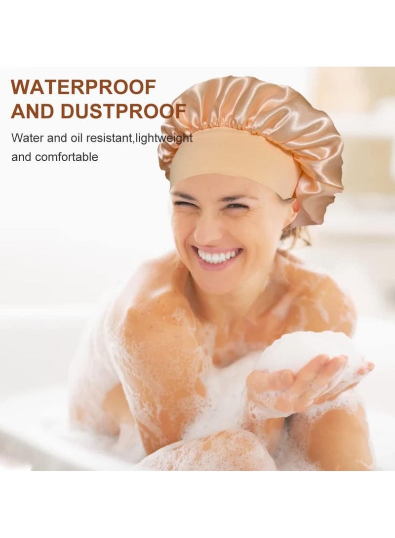 Wide-brimmed high elastic headscarf beauty cap bathing cap beauty hair care hair care cap women care satin nightcap  2pcs(Black and khaki) - Image 2