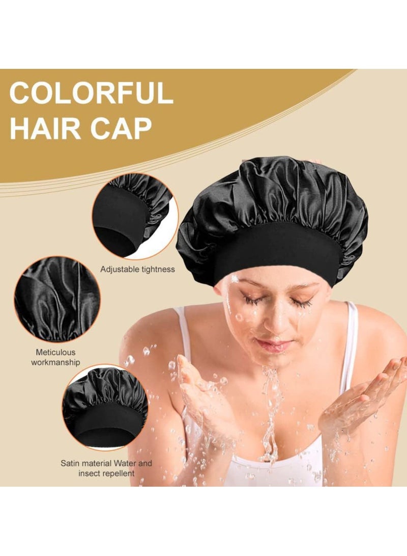 Wide-brimmed high elastic headscarf beauty cap bathing cap beauty hair care hair care cap women care satin nightcap  2pcs(Black and khaki) - Image 3
