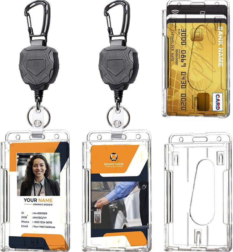 Piffny Badge Holder Retractable Clip Heavy Duty Carabiner Badge Reel Keychain with Lanyard ID Cards Holder(2 Pack) - Image 1