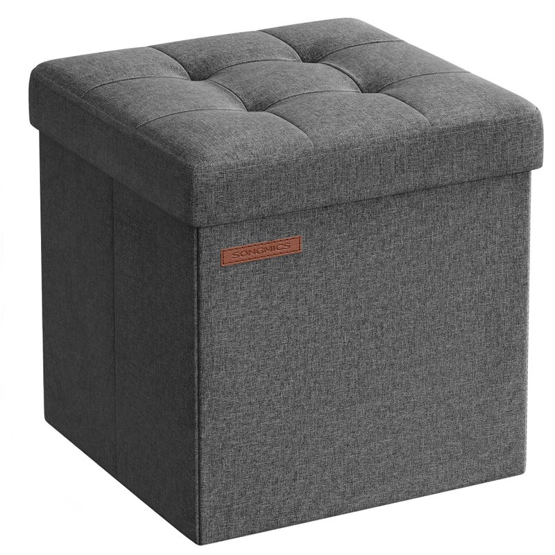 SONGMICS SONGMICS 118 Inches Small Folding Storage Ottoman Cube Storage Footrest Foot Rest Stool for Living Room Bedroom Dorm Dark Gray ULSF028G01