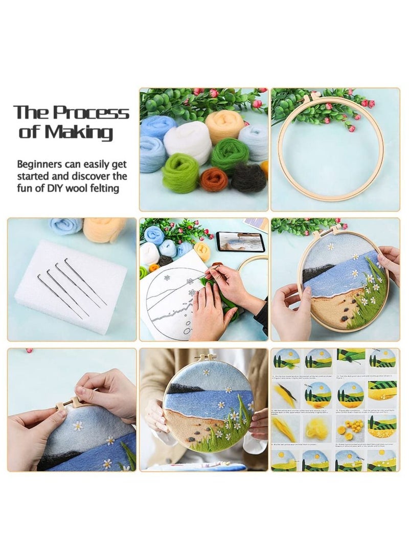 SYOSI Needle Felting Kit, Wool Needle Felt Set with Wool Bag Felt Needle, Picture Frame Foam Pad Felt Cloth Instructions Used for Beginners Home Decoration - Image 4