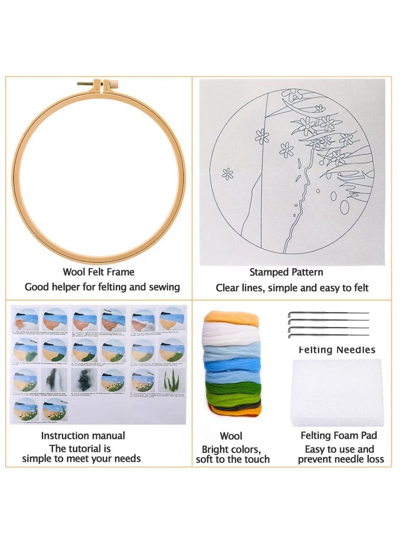 SYOSI Needle Felting Kit, Wool Needle Felt Set with Wool Bag Felt Needle, Picture Frame Foam Pad Felt Cloth Instructions Used for Beginners Home Decoration - Image 2