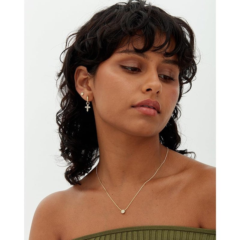 PAVOI 14K Gold Plated S925 Sterling Silver Post Lightweight Drop Dangle Huggie Hoop Earrings for Women | Star, Lock, Pearl, Cross, Lightening, Coin | Dainty Earrings - Image 4