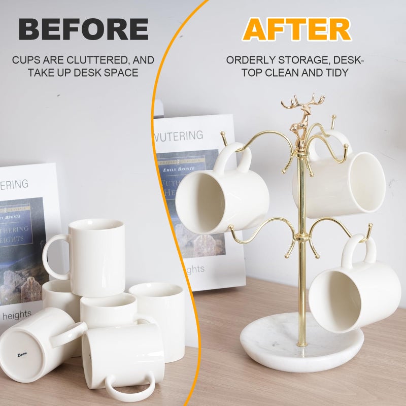 BCS Mug Holder with Marble Base - 6 Hooks Mug Rack Coffee Cup Storage Tree Jewelry Display Stand Holder for Countertop - Image 2
