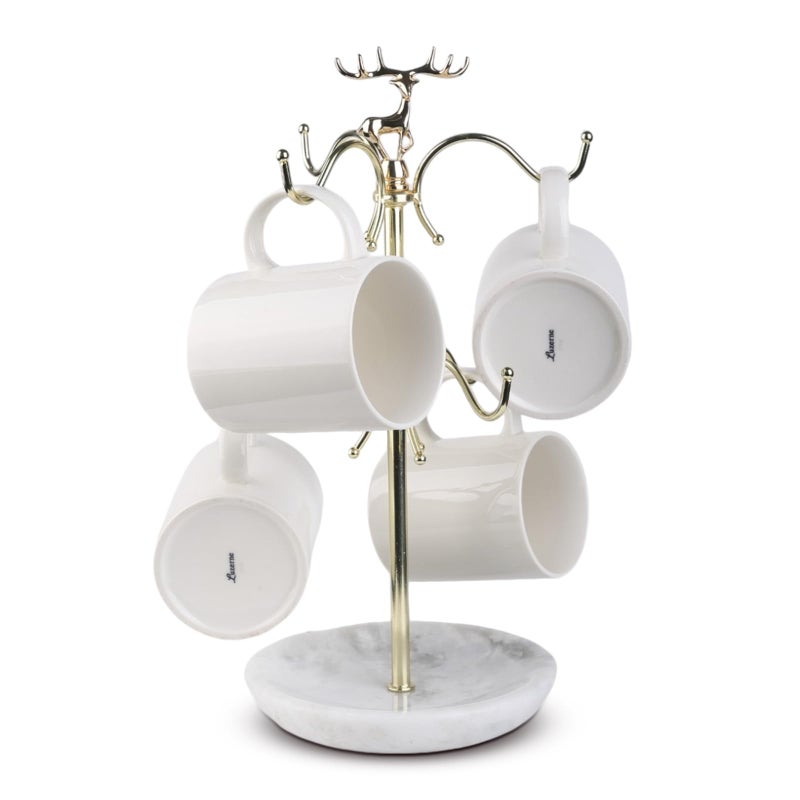 BCS Mug Holder with Marble Base - 6 Hooks Mug Rack Coffee Cup Storage Tree Jewelry Display Stand Holder for Countertop - Image 1