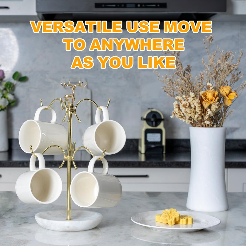 BCS Mug Holder with Marble Base - 6 Hooks Mug Rack Coffee Cup Storage Tree Jewelry Display Stand Holder for Countertop - Image 4