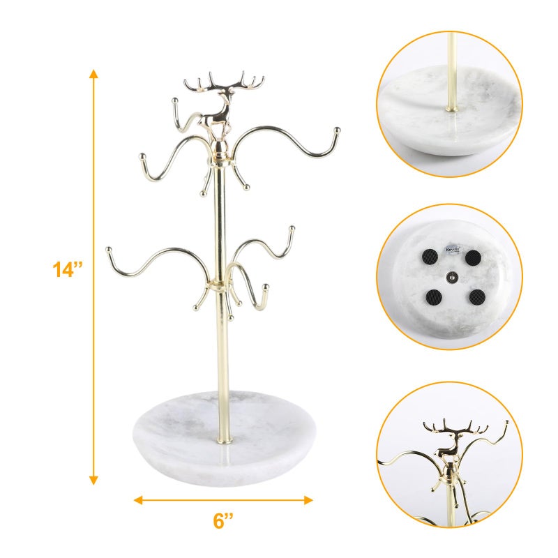 BCS Mug Holder with Marble Base - 6 Hooks Mug Rack Coffee Cup Storage Tree Jewelry Display Stand Holder for Countertop - Image 5