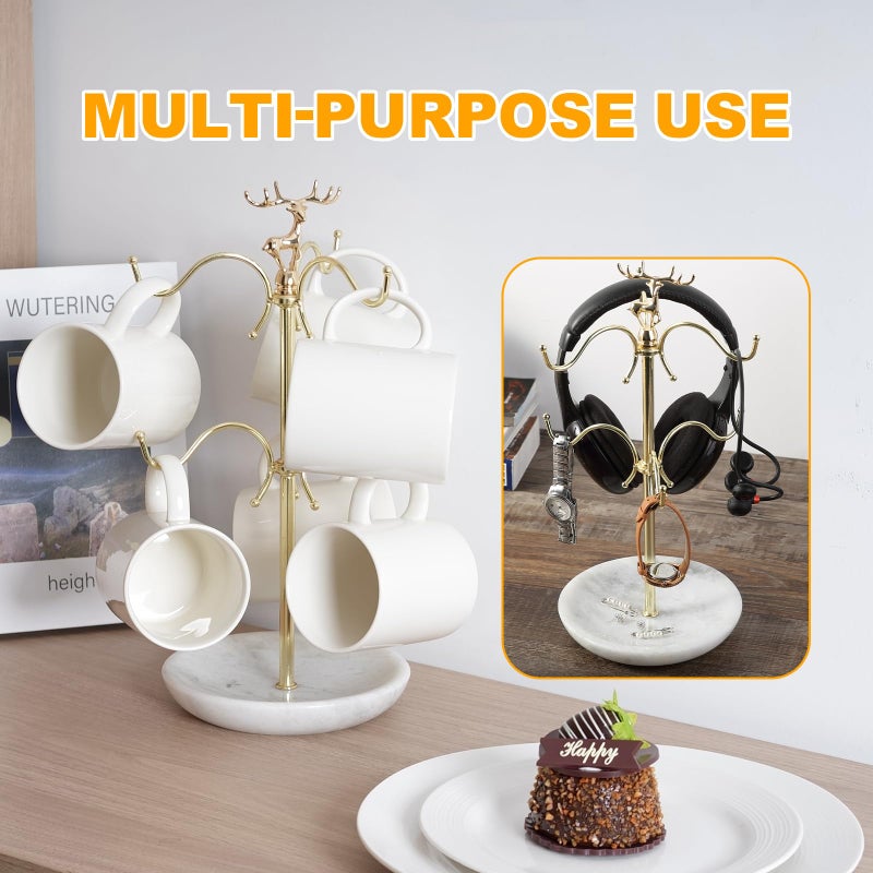 BCS Mug Holder with Marble Base - 6 Hooks Mug Rack Coffee Cup Storage Tree Jewelry Display Stand Holder for Countertop - Image 3