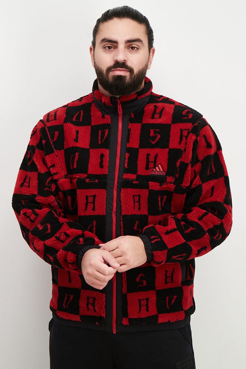Adidas جاكيت رياضي للرجال قابل للعكس بنمط محكم، أسود/أحمر - Image 1