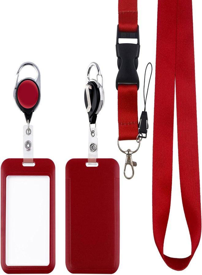 Cordones rojos para insignias de identificación, carrete retráctil y resistente, cordón desmontable con llavero para mujeres enfermeras oficina - Image 2
