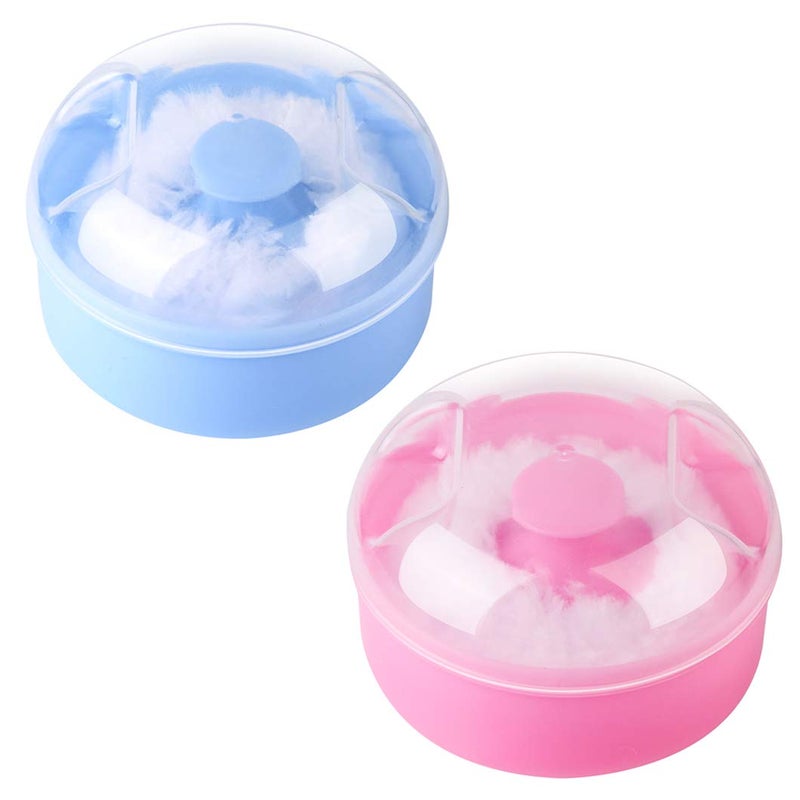 Arroyner 2Pcs Baby Body Cosmetic Powder Puff Body Powder Puff and Container Case Pink and Blue 2pcs