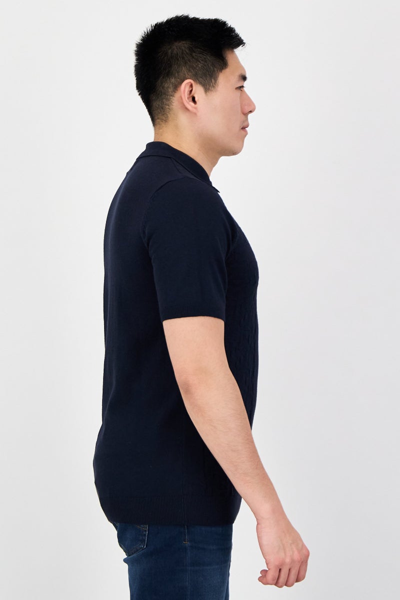 Threadbare Men Short Sleeve Knitted Polo, Navy - Image 2