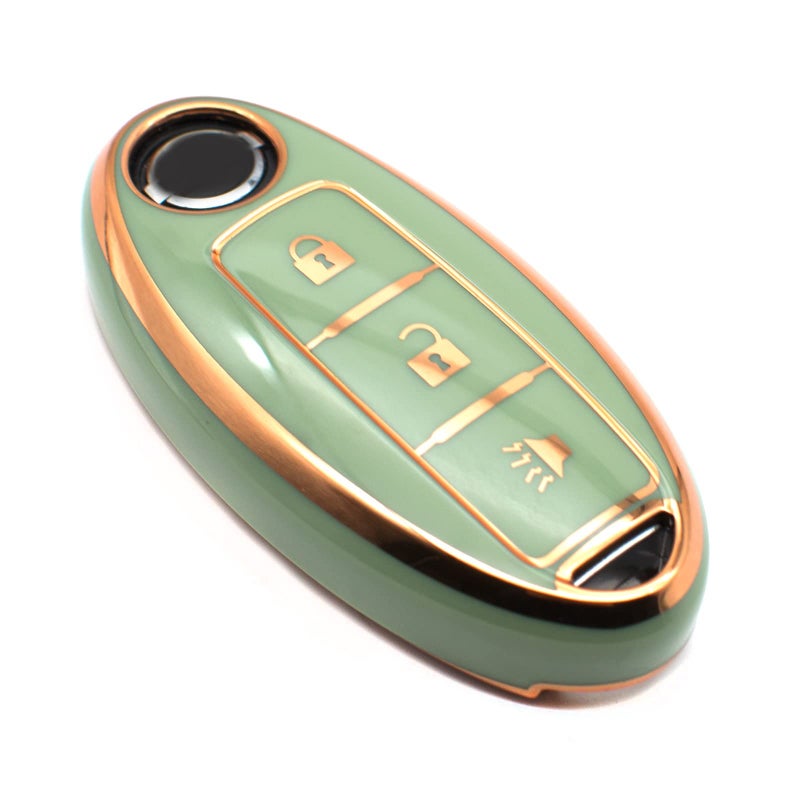 FEYOUN Key Fob Cover Compatible with Nissan 370Z Armada Kicks Murano Pathfinder Rogue Titan Versa Note Infiniti Smart 3 Buttons TPU Remote Keyless Key Fob Case Protection Shell Accessories Green