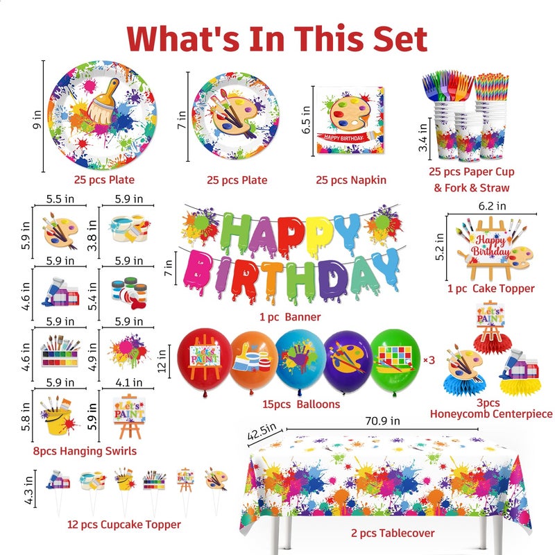 Yingoto 200pcs Paint Party Decorations for Kids and Art Lovers, Convenient Disposable Paper Tableware Set Includes 300gsm Plates and 2 PE Plastic Tablecloths for Paint Party and Celebration - Image 2