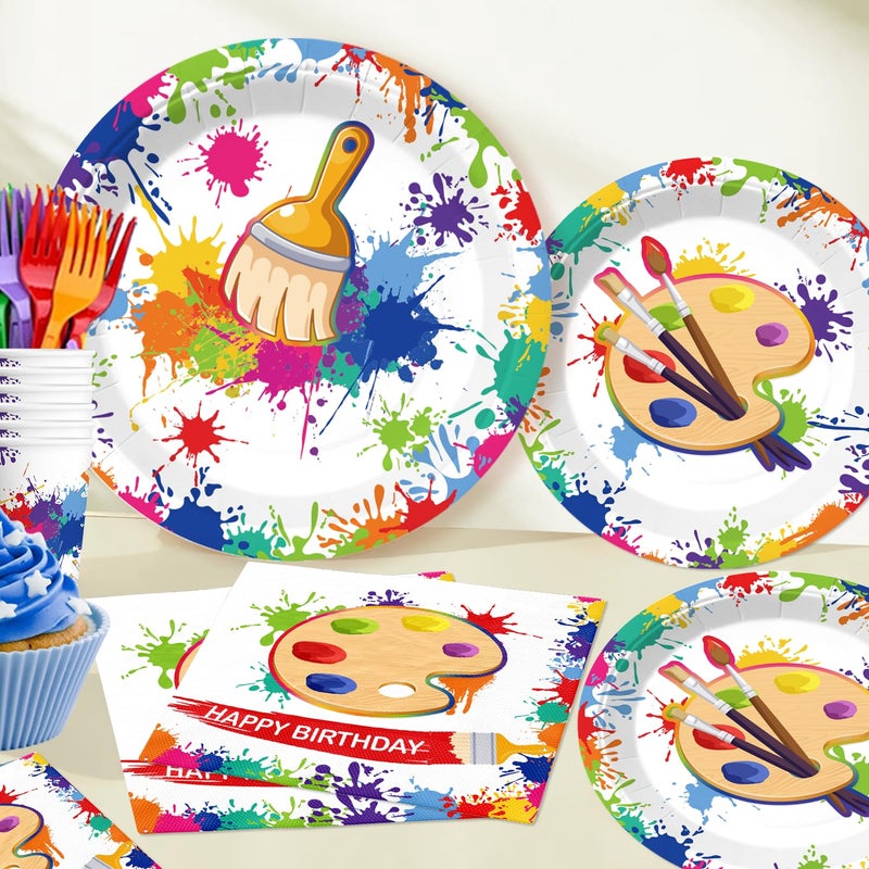 Yingoto 200pcs Paint Party Decorations for Kids and Art Lovers, Convenient Disposable Paper Tableware Set Includes 300gsm Plates and 2 PE Plastic Tablecloths for Paint Party and Celebration - Image 5