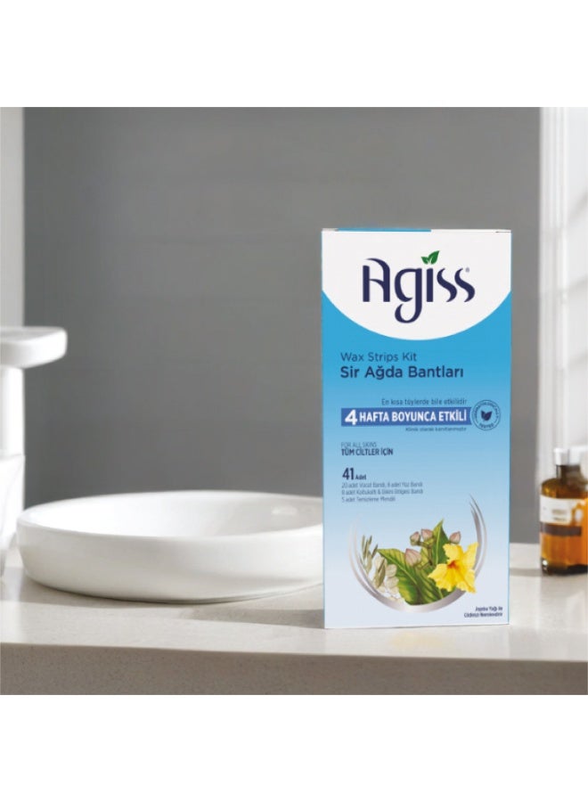 Agiss Wax Strips Kit for All Type Skin – 41 Pcs Cold Wax Strips Set with Face, Body & Bikini Strips + Cleaning Wipes – Long-Lasting Hair Removal up to 4 Weeks – Hypoallergenic & Dermatologically Tested Pack of 6 - Image 4