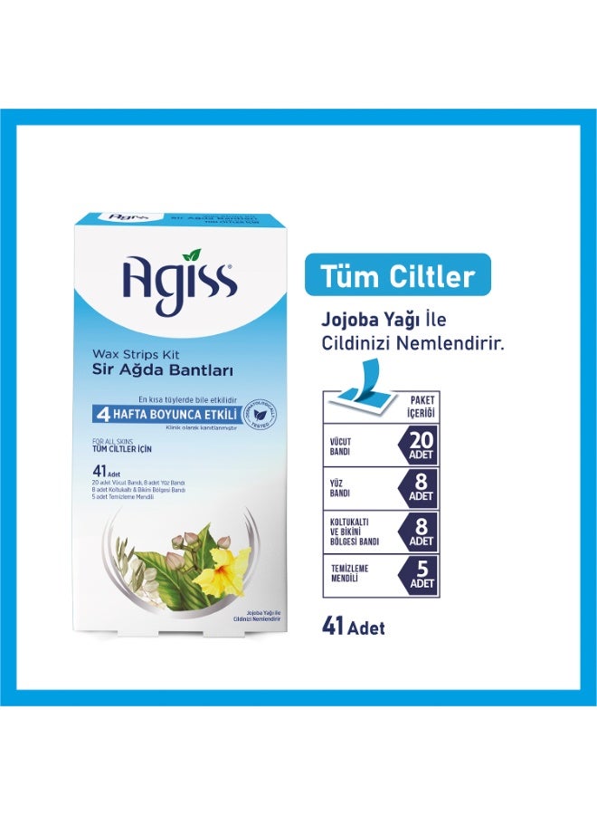 Agiss Wax Strips Kit for All Type Skin – 41 Pcs Cold Wax Strips Set with Face, Body & Bikini Strips + Cleaning Wipes – Long-Lasting Hair Removal up to 4 Weeks – Hypoallergenic & Dermatologically Tested Pack of 6 - Image 2