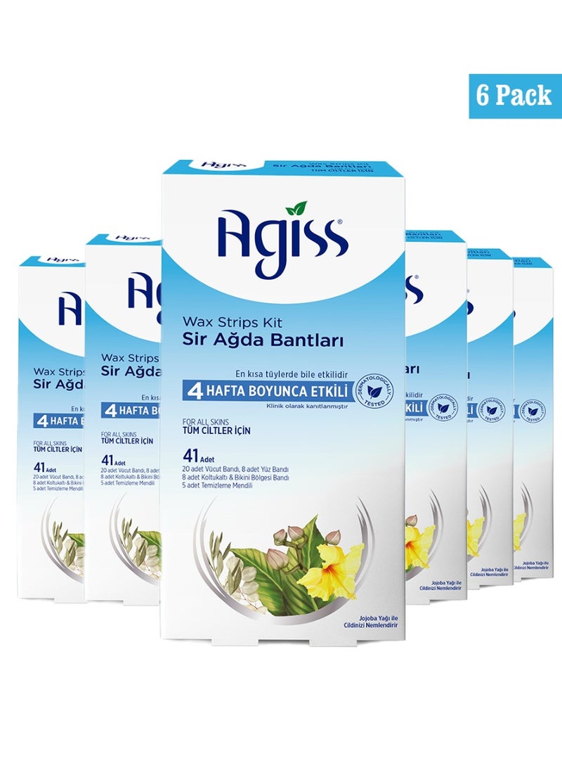 Agiss Wax Strips Kit for All Type Skin – 41 Pcs Cold Wax Strips Set with Face, Body & Bikini Strips + Cleaning Wipes – Long-Lasting Hair Removal up to 4 Weeks – Hypoallergenic & Dermatologically Tested Pack of 6 - Image 1