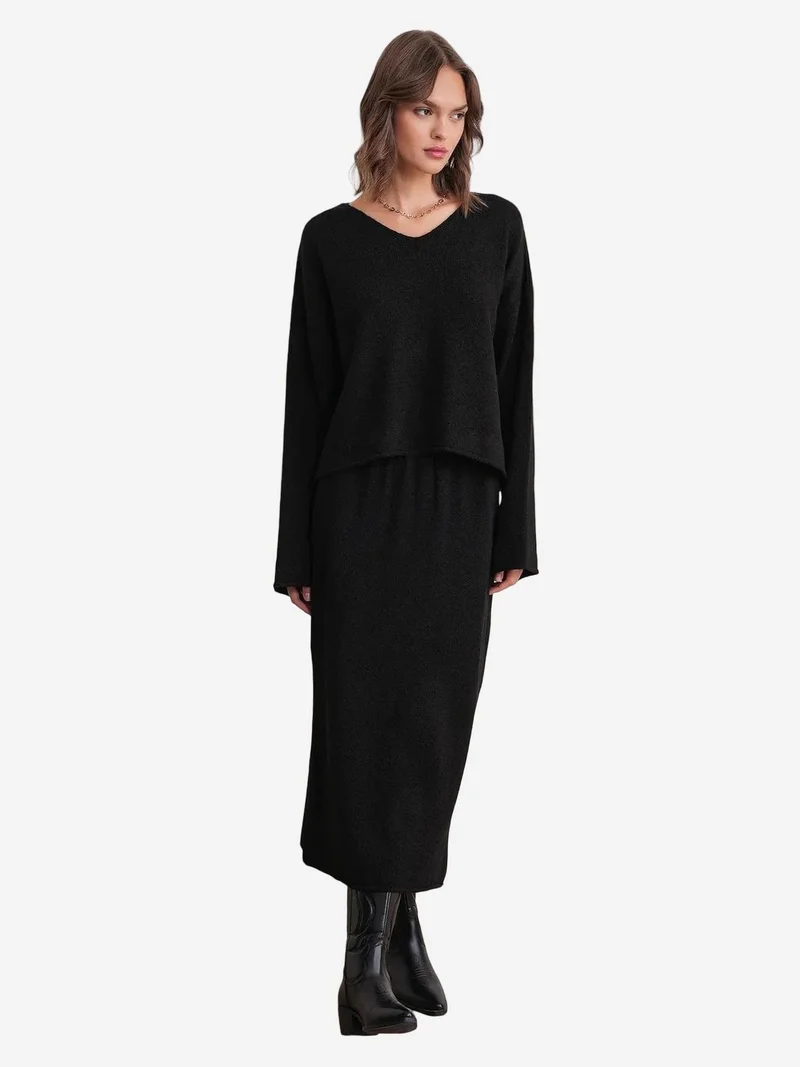 MixRay Mixray V-neck Knitwear Sweater & Skirt Co-ord Set