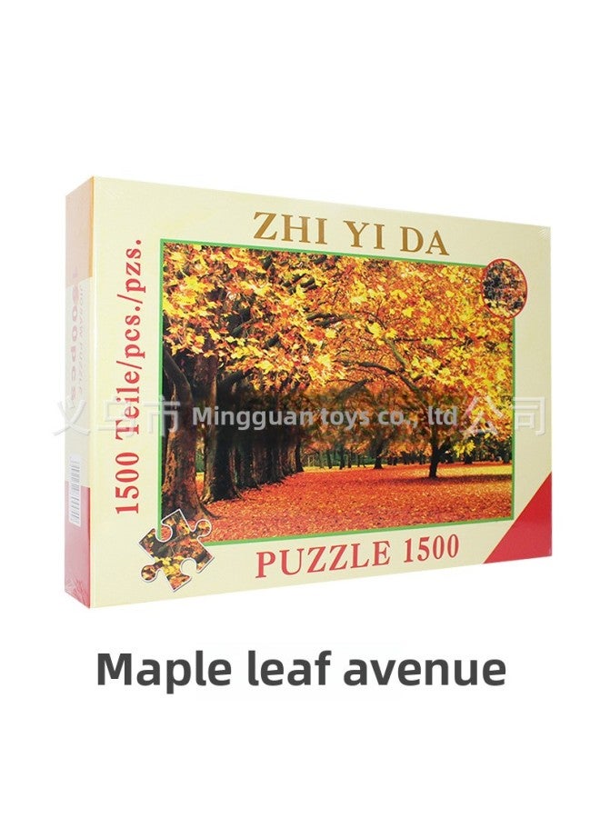 Adult 1500 Pieces Puzzle Thickened Paper Oil Painting Landscape Puzzle Super Hard To Burn Brain Game Educational Toys Living Room Hanging Picture-Color:8803 Maple Leaf Avenue - Image 1