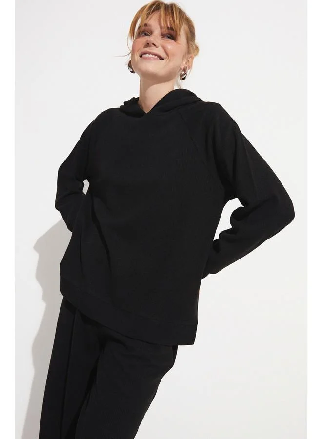 JUNE June Corded Knitted Tracksuit Set Black