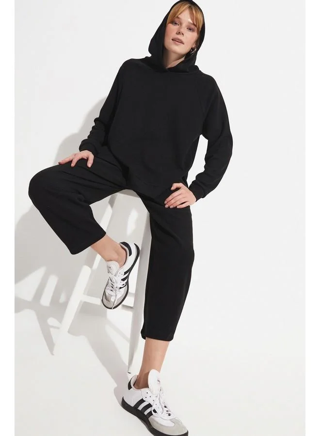 JUNE June Corded Knitted Tracksuit Set Black