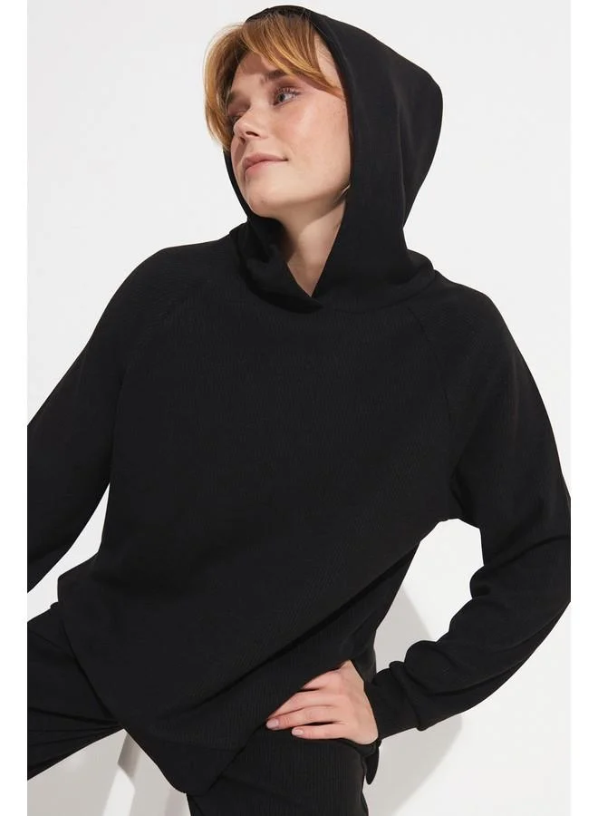 JUNE June Corded Knitted Tracksuit Set Black
