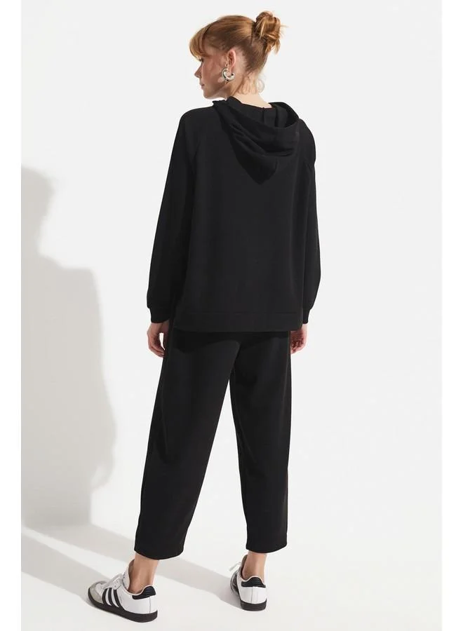 JUNE June Corded Knitted Tracksuit Set Black