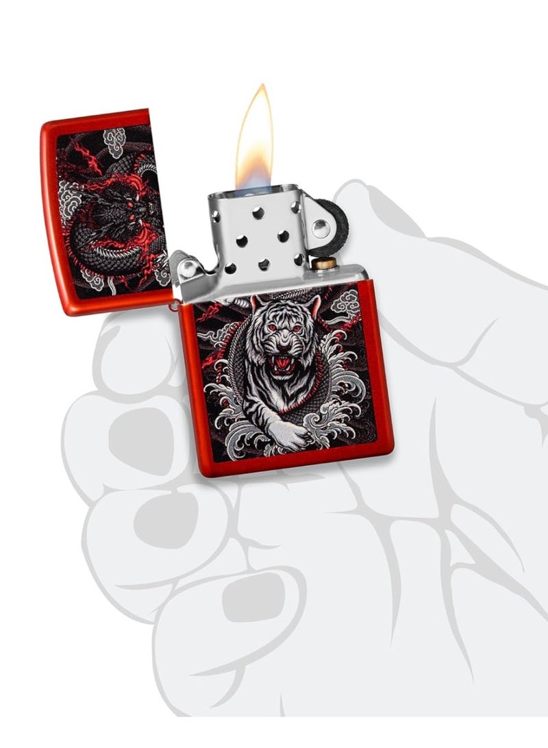 Zippo Dragon Tiger Design Pocket Lighter (Red) - Image 5