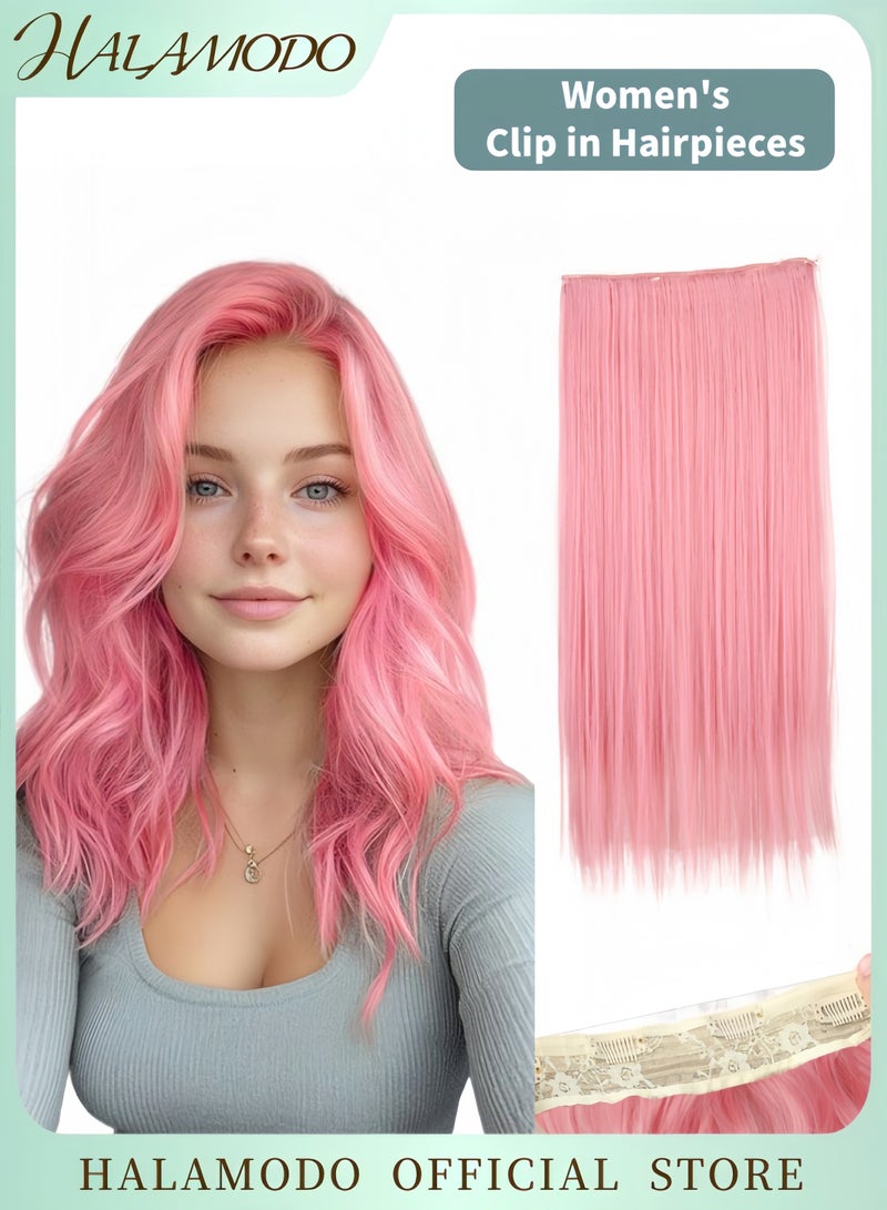 HALAMODO 24 Inch Pink Tape-In Hair Extensions Fashion Long Straight Wig Clip-in Hair Extensions Invisible Silky Straight Natural Extensions for Women - Image 1