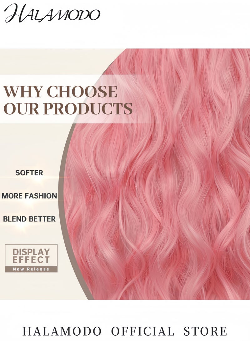 HALAMODO 24 Inch Pink Tape-In Hair Extensions Fashion Long Straight Wig Clip-in Hair Extensions Invisible Silky Straight Natural Extensions for Women - Image 3