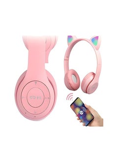 P47 Wireless Bluetooth Headphones P47M (CAT) with Microphone for Kids and Adults,Stereo Cat Ear Design with LED Light and Foldable Memory Card Slot for Girls and Boys - PINK  - Image 5