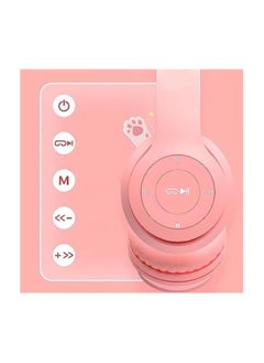 P47 Wireless Bluetooth Headphones P47M (CAT) with Microphone for Kids and Adults,Stereo Cat Ear Design with LED Light and Foldable Memory Card Slot for Girls and Boys - PINK  - Image 4