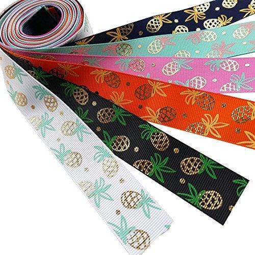 Dandan DIY Assorted 12Yards Golden Pineapple Grosgrain Ribbon Craft DIY Packing Hair Bow Accessory MIX6