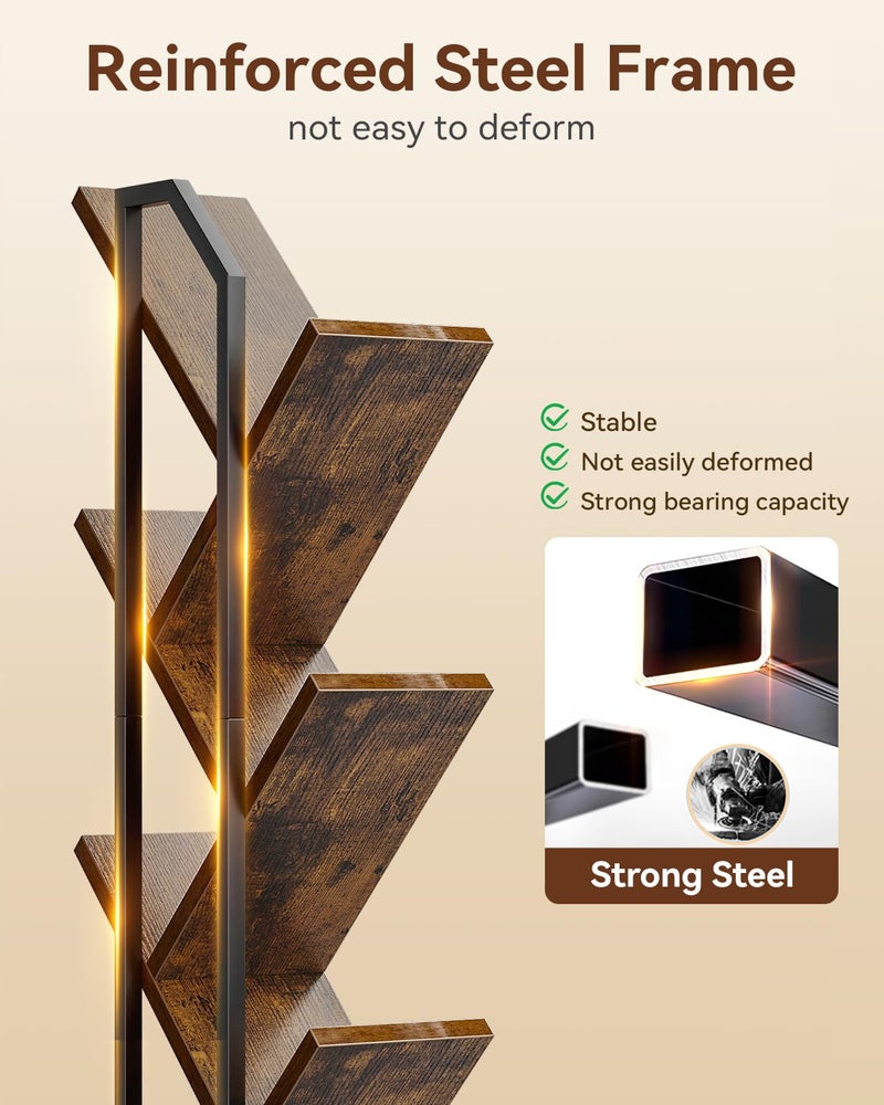 Casaottima Tree Bookshelf with LED Lights, 6-Tier Narrow Bookcase for Small Spaces, Tall Steel & Wood Storage Shelf with Cabinet, Home Decor & Organizer for Living Room/Bedroom/Home Office, Vintage - Image 5