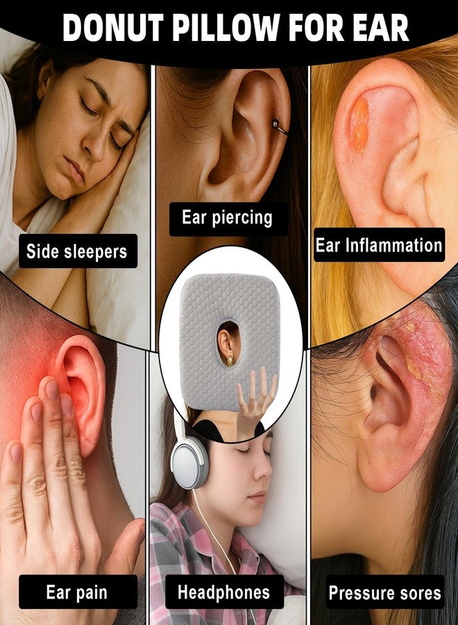 FDFuZhao Piercing Pillow for Side Sleepers, Memory Foam Donut Pillow for Ear, Ear Pillows with Holes for Ear Pain, Earring Inflammation Pressure Sores, CNH, Soft and Comfortable Earring Pillow (Gray) - Image 5
