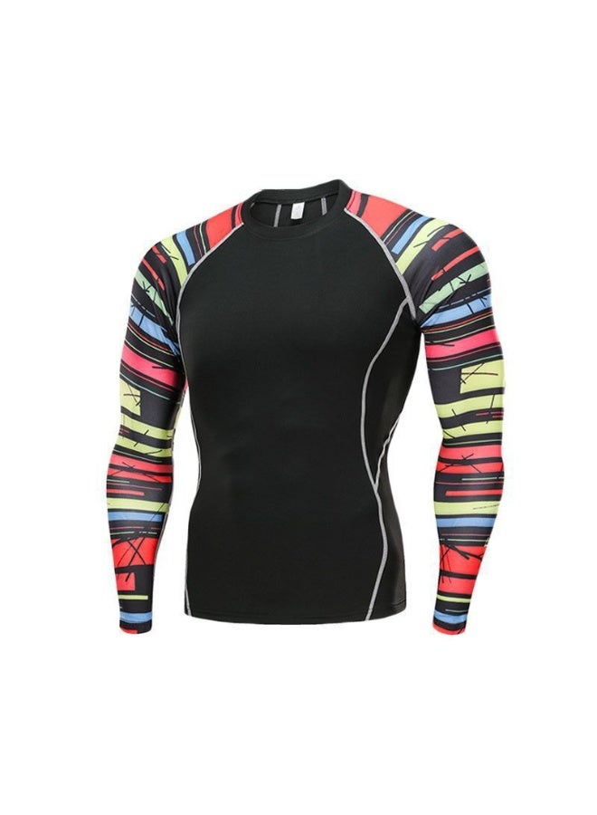 Men's Long Sleeve Fitness Print T Shirt Running Training Sports Tights Tops Quick Drying Moisture Wicking Elastic Sportswears - Image 1
