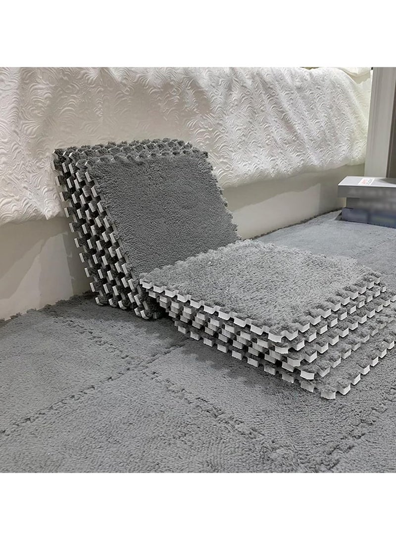 TAPIT 12 Pcs Interlocking Carpet Shaggy Soft EVA Foam Mats 11.8 x 11.8 Inch Fluffy Area Rugs Protective Floor Tiles Exercise Play Mat for Home Playroom Decor/Exercise Gym Mats (Grey 11.8 x 11.8 Inch) - Image 1