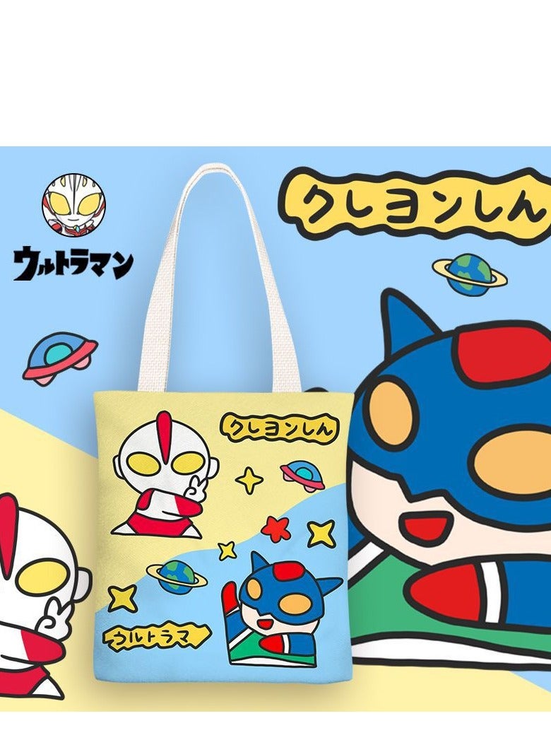 Cartoon Ultraman canvas tote bag, double-sided printed student class tote bag, reusable beautiful eco-friendly bag, book shopping groceries cotton cute tote bag - Image 2