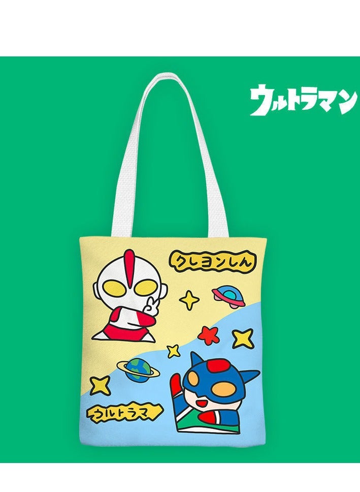 Cartoon Ultraman canvas tote bag, double-sided printed student class tote bag, reusable beautiful eco-friendly bag, book shopping groceries cotton cute tote bag - Image 1