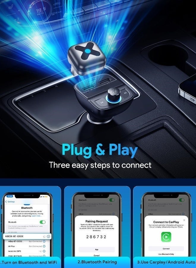 فيكالو شريحة محول لاسلكي صغير لـ CarPlay و Android Auto بتقنية WiFi 5.8 جيجاهرتز وبلوتوث 5.4، اتصال تلقائي خلال 3-5 ثوانٍ، مزود بمنافذ USB-C و USB-A وكابل تمديد، متوافق مع iOS 10+ و Android 10+ - Image 5